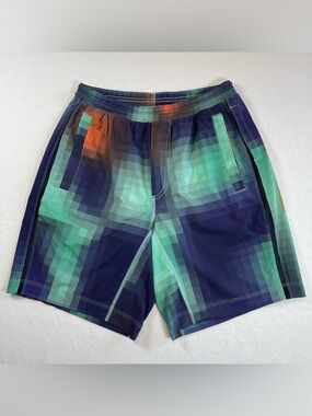 Lululemon Pace Breaker Shorts Mens M (28) Green Geometric Lined Gym Athletic